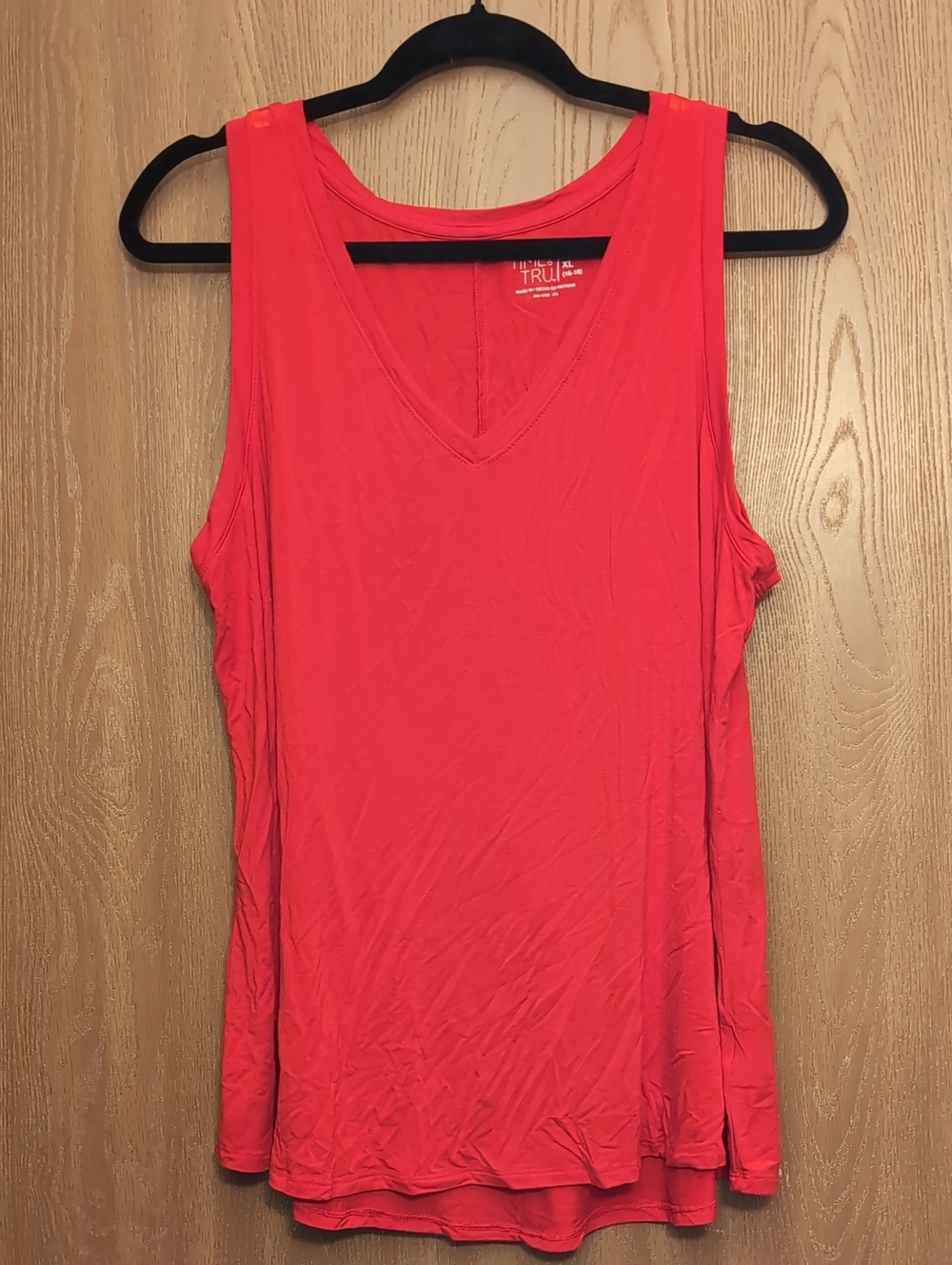 Time and Tru Coral-Red V-Neck Tank Top